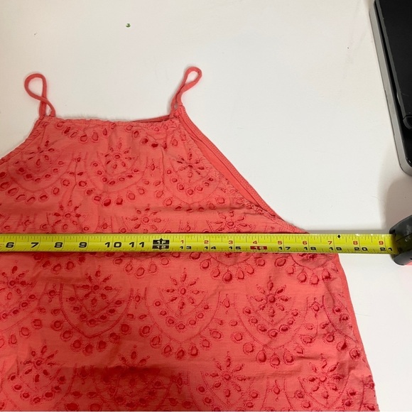 Elodie Coral Eyelet Tank Spaghetti Straps Size L EUC Orange Flowy Cotton - Picture 8 of 9